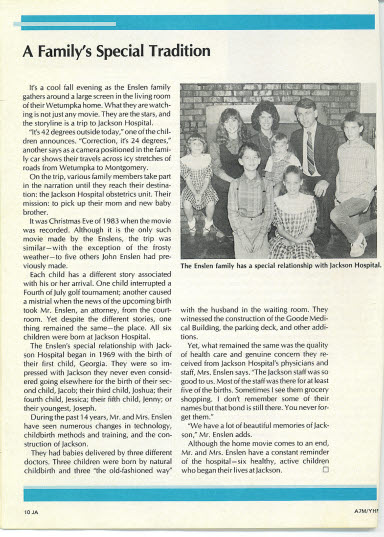 19/28 Enslen Family in Jackson Hospital publication in 1987